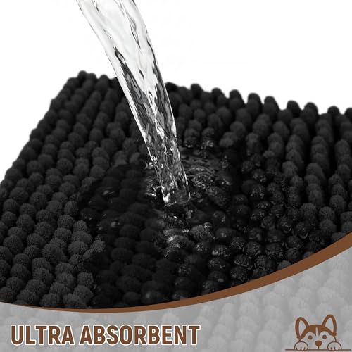 Absorbent Dog Door Mat for Muddy Paws (48"L x 36"W x 1" Th / Black)