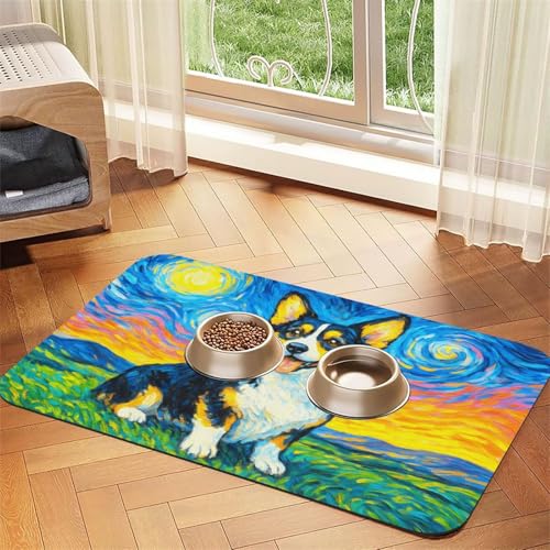Starry Night Tri Color Dog Dog Food Mat Waterproof Pet Cat Placemat (Starry Night Tri Color Dog / 30x45cm)