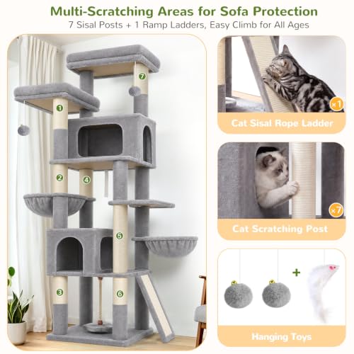 75in Tall Cat Tree Tower for Indoor Cats (Light Grey / 75 inch)