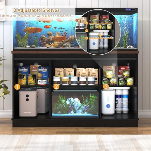 Farmhouse 55 75 Gallon Fish Tank Stand with Power Outlet (Black / 55-75 Gallon)