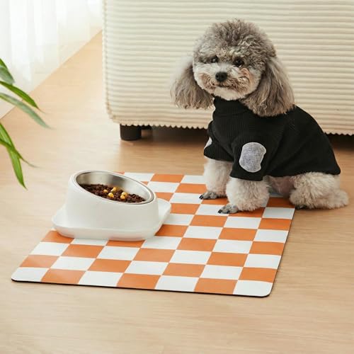 Checkered Dog Feeding Mat (24"L x 16"W / Orange)