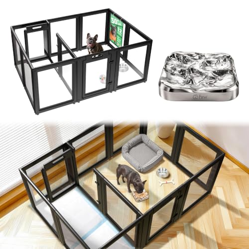 AuraSpace Acrylic Dog Playpen System with Lick Mat (Black / 30"H)
