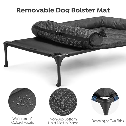 Outdoor Elevated Dog Bed with Waterproof Bolster Cushion (Black / 42.0"L x 30.0"W x 7.0"Th)