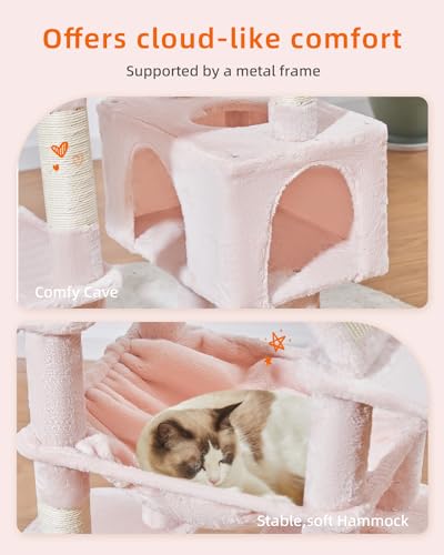Cat Tree 71 in Extra Large Cat Tower for Inddor Cats (Jelly Pink / 71 Inches)