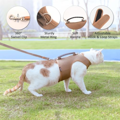 Cat Harness and Leash Set for Walking Escape Proof (Brown / L 8-12 lbs)