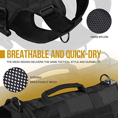 No Pull Tactical Dog Harness for Medium Dog (Black / M)