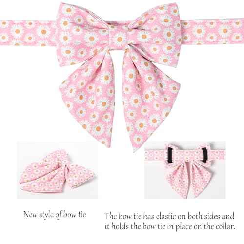 Floral Dog Collar with Sailor Bow (Pink Daisy(Sailor Bow) / X-Small (Pack of 1))