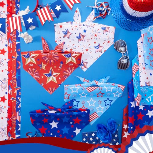 50 Pcs 4th of July Dog Bandanas Bulk for 1776 Patriotic 250th Anniversary Star Red White and Blue Independence Day Flag Scarf for Small Medium Large Outfit (Star / 19.7 x 13.8 x 13.8 Inch)