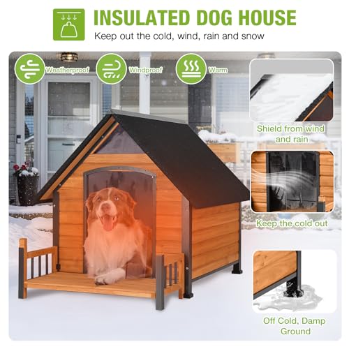 Extra Large Outdoor Dog House Weatherproof Winter Shelter with Chew (37.4"L Grey)