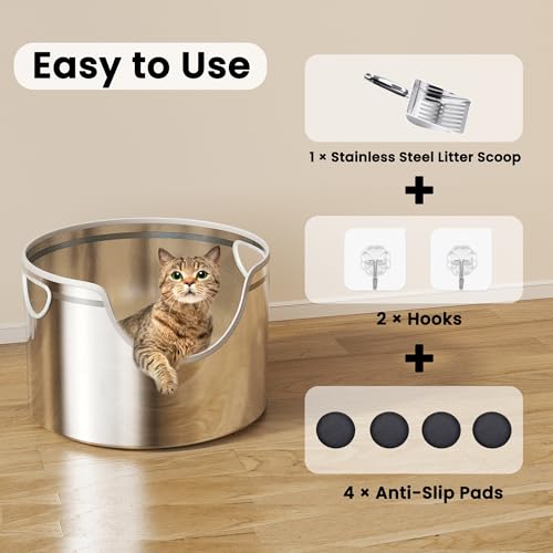 Stainless Steel Litter Box Metal with Integrated Round for XL