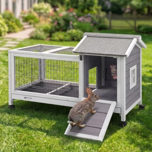 40.6" L Rabbit Hutch Indoor Outdoor Bunny Cage for 2