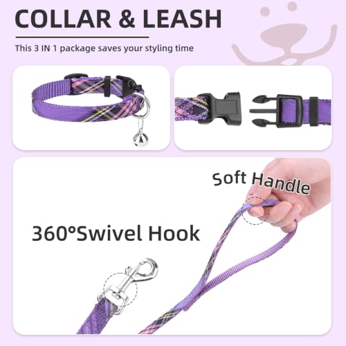 Dog Harness Collar and Leash Set No Pull for Small Medium Sized (Purple / XL (CHEST 20"-22"))