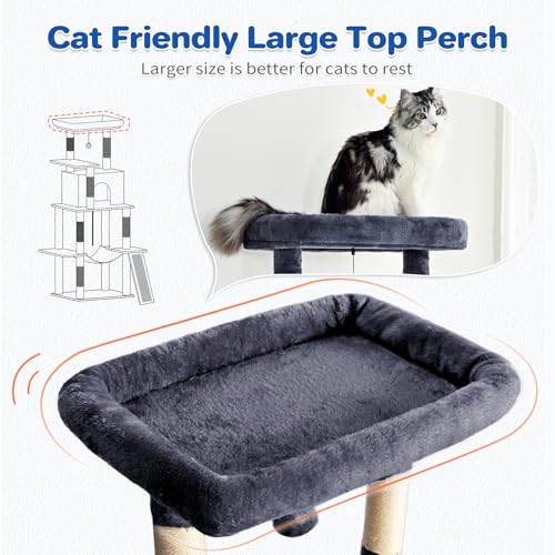 63" Multi Level Cat Tree Tower for Indoor Cats (Dark Grey)