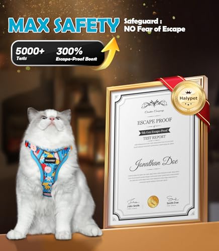 Cat Harness and Leash Set[MAX Safety 4th (H603 Pro Azure Floral / Medium (13-18lb))