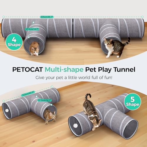 Cat Tunnel 4 Way with Teaser Wand & 2 Plush Ball (L-H-Shape)