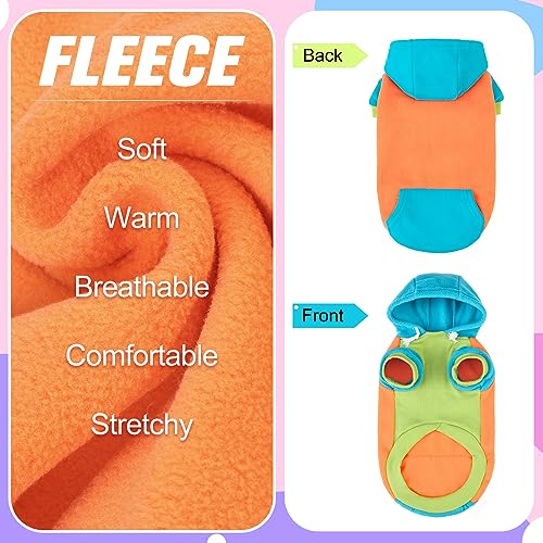 Fleece Dog Hoodie Sweatershirt with Pocket and Leash Hole (Small/Medium / Orange)
