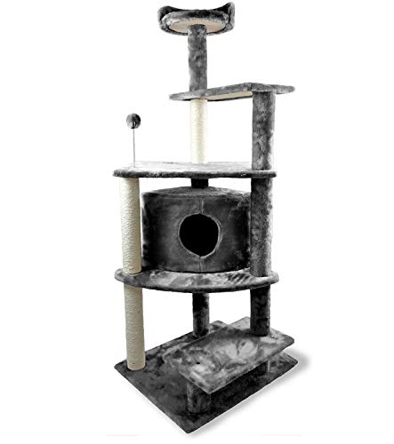 59.8" Tall Cat Tree for Indoor Cats (Cat Tower / Platform House Playground (Gray))