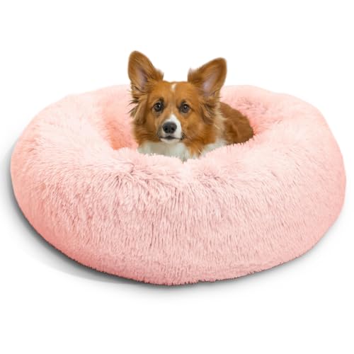 Original Calming Donut Dog Bed (Cotton Candy Shag / Medium)