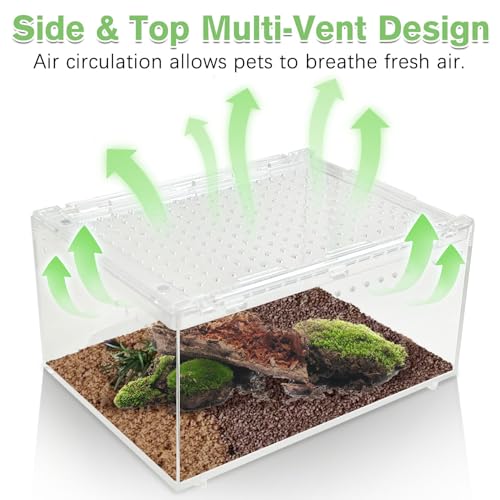 Reptile Terrarium Enclosure 8"x6"x4" Acrylic Tarantula Breeding Box Magnetic Hermit Crab Habitat Transparent Jumping Spider Cage for Insect Snail Amphibians Sling Isopods (S: Standard Version)