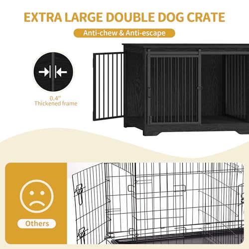 77.6" Double Dog Crate Furniture (Black / 77.6"L x 23.6"W x 26.4"H)