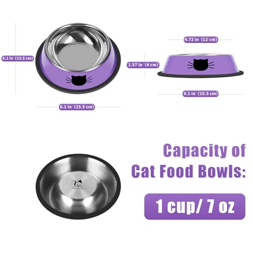 3Pcs Cat Bowls (Purple, Silver, Green / 7 oz)