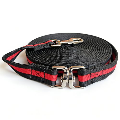 Premium Horse Training Lunge Line with Alloy Trigger Buckle and Rotating Bolt (26foot / Black/Red/Black)