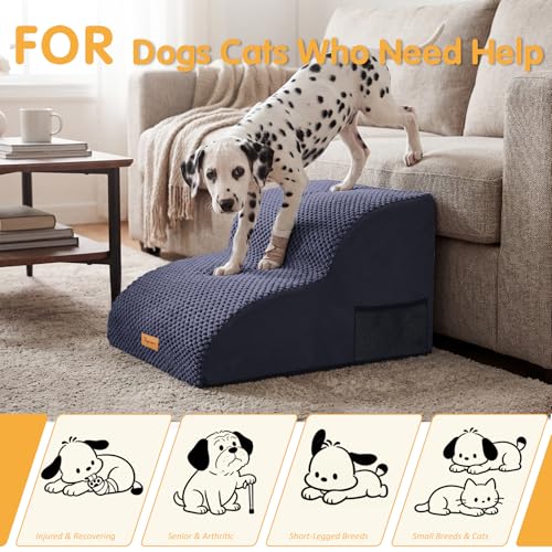 High Density Extended Foam Dog Ramp&Steps 2 Tiers (Blue / 21.7*15.7*11.8)
