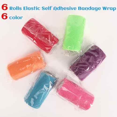 6 Rolls Elastic Self Adhesive Bandage Wrap 4 Inch (4 Inch-6 Count Color)