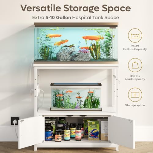 20 29 Gallon Fish Tank Stand with Power Outlet & Cabinet (White / 20-29 Gallon)