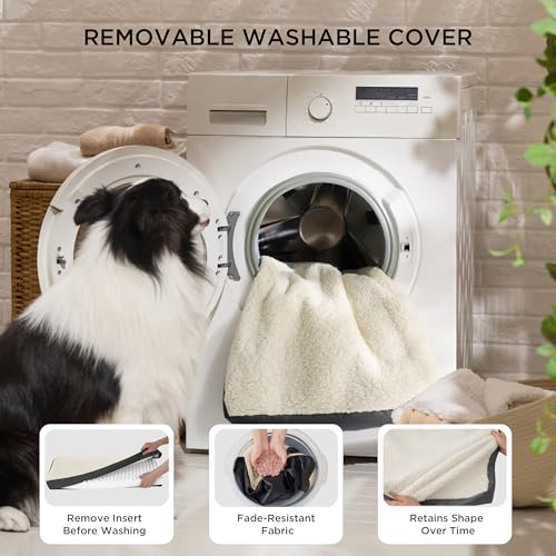 Washable Dog Crate Bed for Large Size with Comfy Sherpa (35"L x 22"W x 3"Th / Grey)