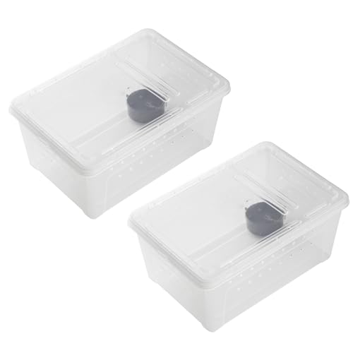 Portable Reptile Terrarium Habitat for Mini Pet Houses Breathable Holes Stackable Container (2PCS-Clear-M)