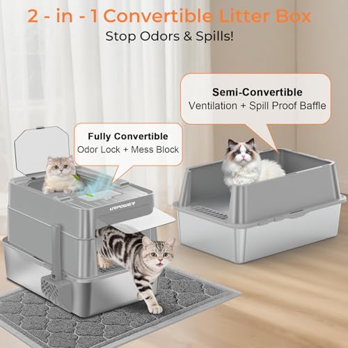 XL Stainless Steel Cat Litter Box with 110° Flip