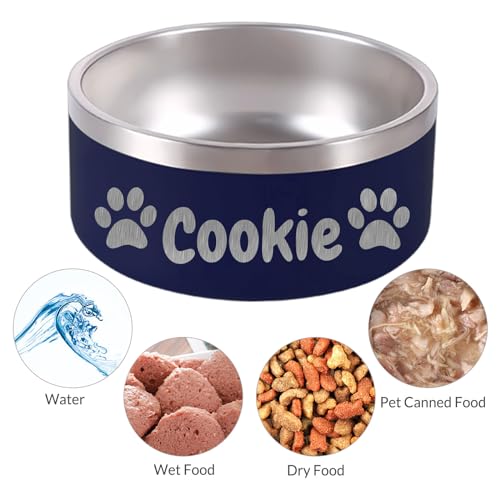 Custom Dog Bowl Personalized Dog Bowls with Name Stainless Steel Non (White / 32 oz (2.8x6.4in))