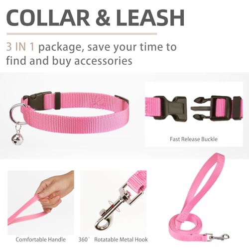 Dog Harness Collar and Leash Set No Pull for Small Medium Sized (Solid LightPink / M (CHEST 16"-18"))
