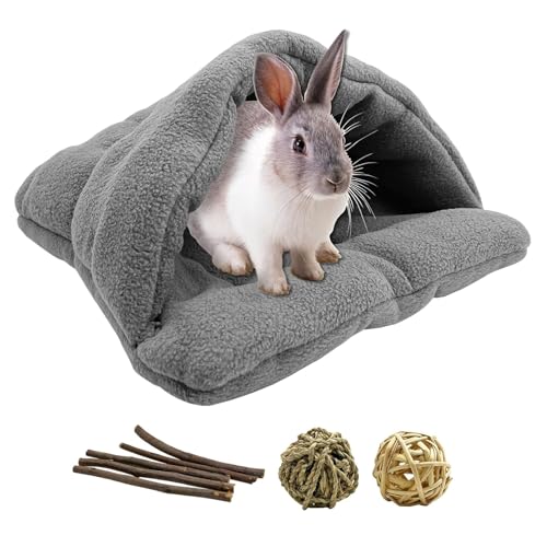 Rabbit Cave Sleeping Bed Guinea Pig Hideout Cozy House Pet Soft Warm Fleece Winter Slipper Cushion Small Animal Nest Cage for Ferrets Squirrel Hamster Chinchilla Rat Hedgehog Bunny (Dark Gray)