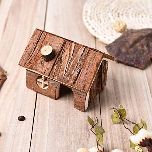 Natural Wooden Hamster House Small Animals House with Chimney (M)