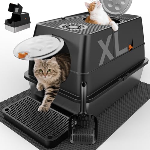 Stainless Steel Litter Box with Lid (Black)