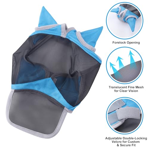 Horse Fly Mask with Ears & Long Nose (Pale Blue / Pony)