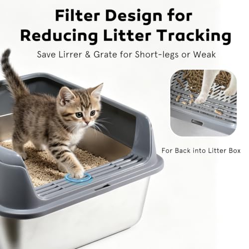 Stainless Steel Sifting Litter Box for Pine Pellets (Grey / Medium(17.4"x13.2"x10"))
