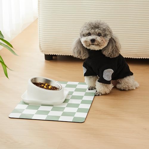 Checkered Dog Feeding Mat (19"L x 12"W / Sage)