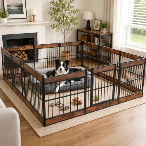 Large Furniture Style Dog Playpen (Rustic Brown / 12 Panels (27.5" High))