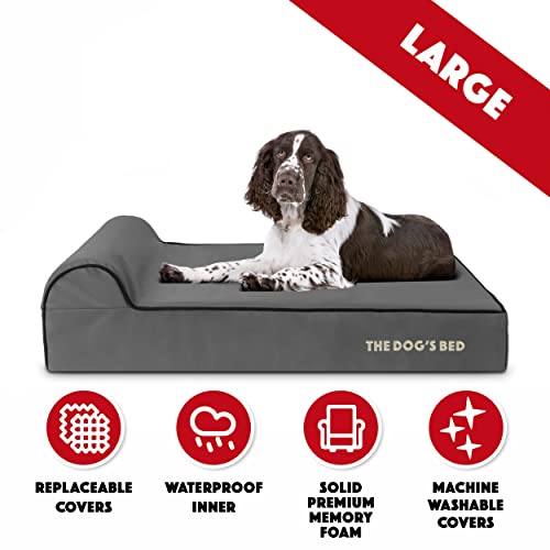 The Dog’s Bed Orthopedic Memory Foam Dog Bed with Headrest Large 6 (Grey with Black Trim / L (40"L x 25"W x 6"Th))