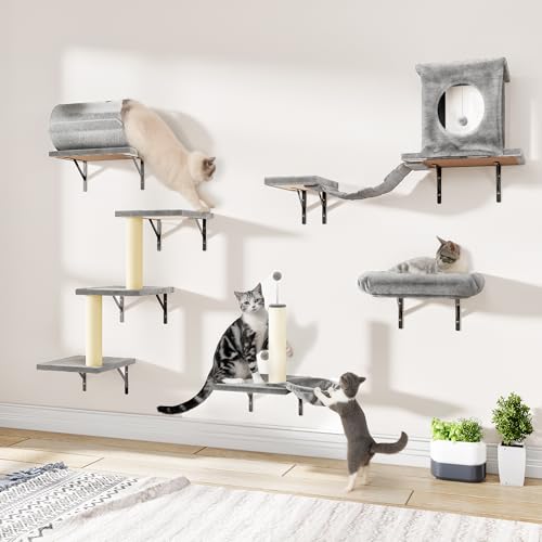 7-in-1 Wall Mounted Cat Climber Set, Cat Furniture Set, Gray (Gray / Set of 7)