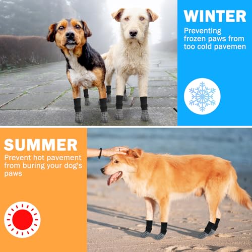 Anti Slip Dog Socks to Prevent Licking Paws for Hardwood Floors (Two Color-Black / X-Small (4 Count))