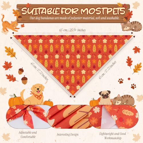 50 Pcs Fall Dog Bandanas Bulk Autumn Pumpkin Maple Leaves Pattern (25.6 x 17.7 x 17.7 Inch / Fall)
