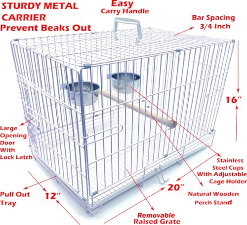 Pet Products Metal Portable Travel Vet Bird Parrot Carrier Cage Prevent Beaks Out White