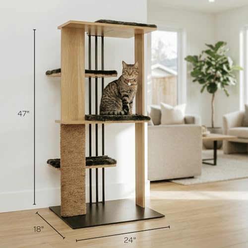 Cali Cat Tree 24″ x 18″ x 47″ with Scratching Post & 4 Platforms (Oak)
