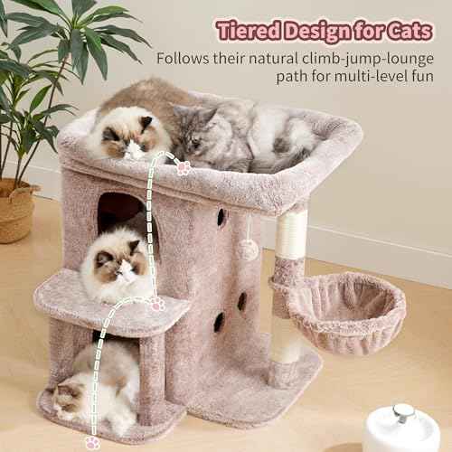 26.3" Cat Tree for Large Cats with Big Perch & Dual Condos HCT204SMU (Rosy Brown / 26.3 inch)