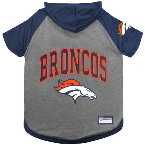 NFL Denver Broncos Hoodie for Dogs & Cats. NFL Football Licensed Dog Hoody Tee Shirt (Large / Denver Broncos)
