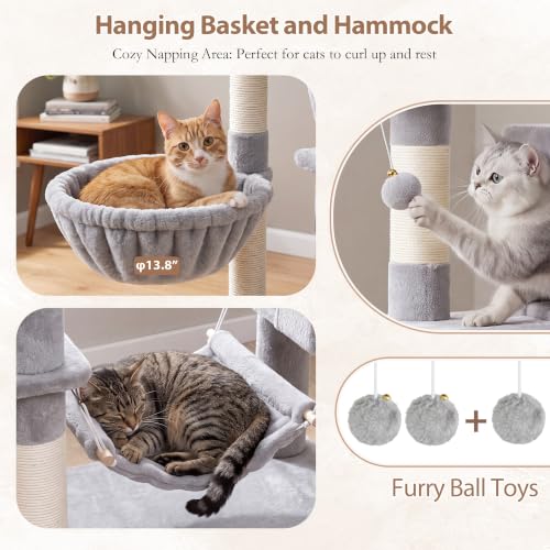 Cat Tree 71'' Tower for Large Cat with Scratching Post (71 inches / Light gray)